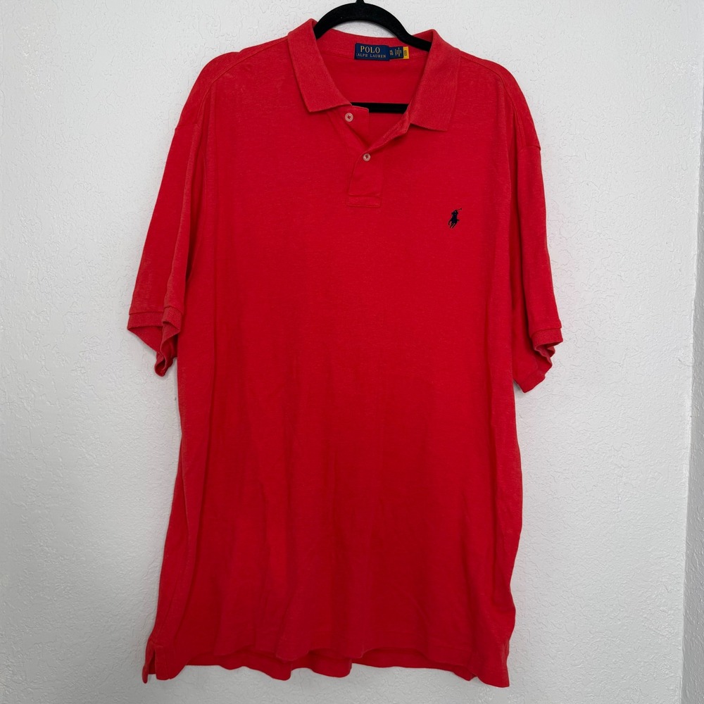 Polo Ralph Lauren Mens XL Red Short Sleeve Pique Polo Shirt Navy Pony‎ Logo